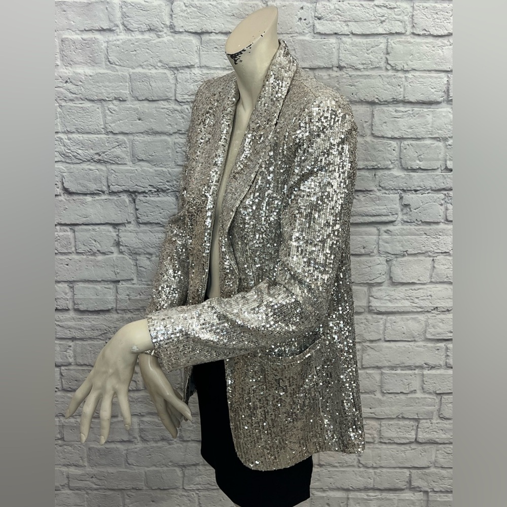 **HP** EXPRESS BEIGE SEQUINED BLAZER JACKET, SIZE S - Picture 3 of 5